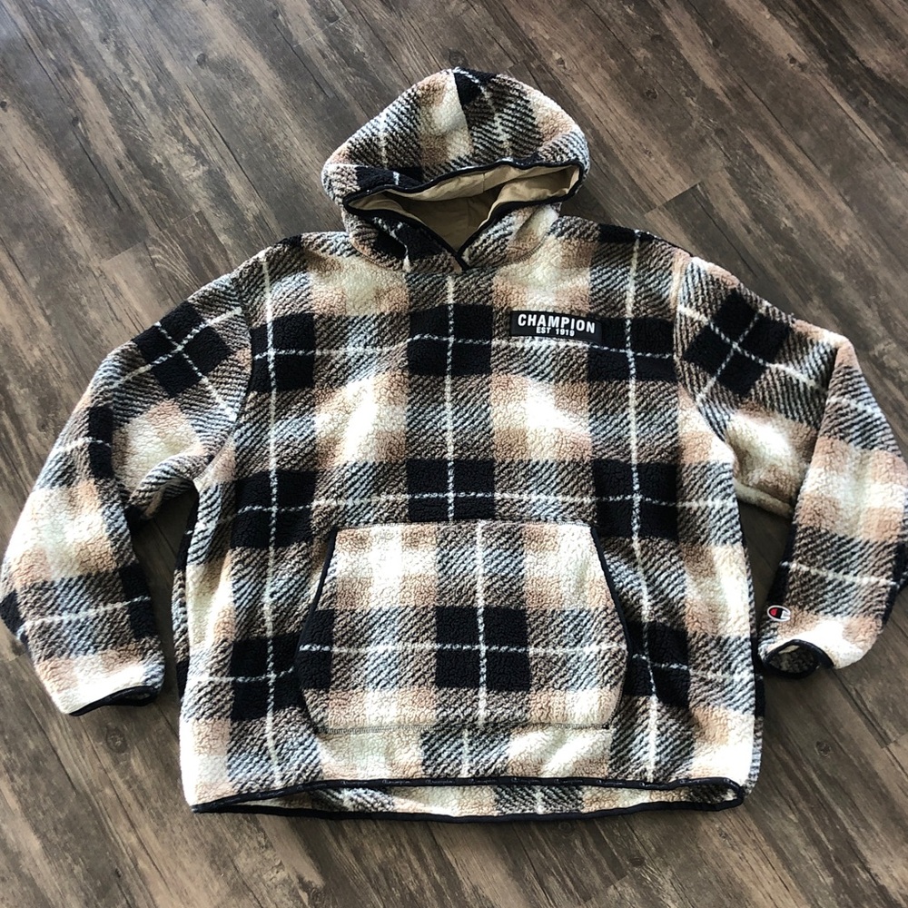 Champion Plaid Joaquin Plaid Faux-Shearling Pullover Hoodie